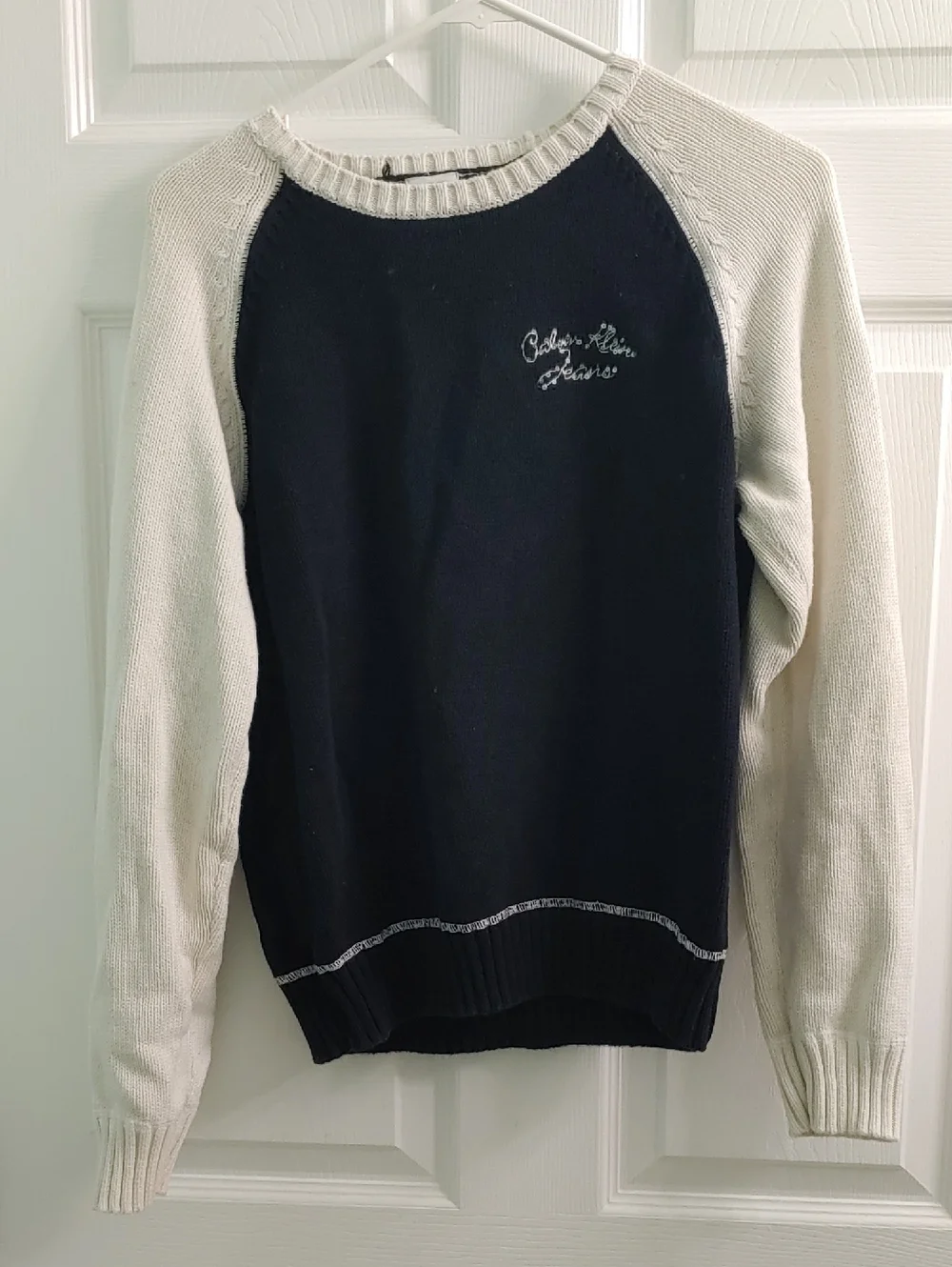 Vintage 90s Calvin Klein Sweater Two Tone Sequin Embroidery Women's Size L